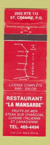 Matchbook Cover - Restaurant La Mansarde ST Cesaire QC
