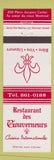 Matchbook Cover - Restaurant Des Gouveneurs Montreal QC