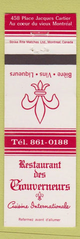 Matchbook Cover - Restaurant Des Gouveneurs Montreal QC