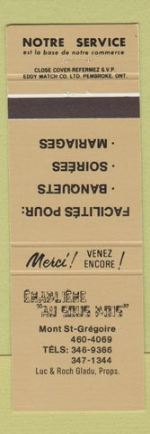 Matchbook Cover - Erabliene Au Sous Mont ST Gregoire QC