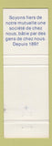 Matchbook Cover - Societe Mutuelle St Gregoire QC