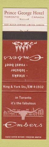 Matchbook Cover - Embers Restaurant Prince George Hotel Toronto ON