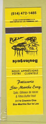 Matchbook Cover - Patisserie Ste Marthe Ste Marthe Sur le Lac QC YELLOW
