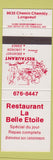 Matchbook Cover - Restaurant La Belle Etoile Longueuil QC