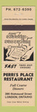 Matchbook Cover - Perri's Place London ON