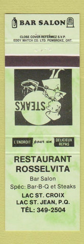 Matchbook Cover - Restaurant Rosselvita Lac St Jean QC GREEN