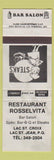 Matchbook Cover - Restaurant Rosselvita Lac St Jean QC GRAY