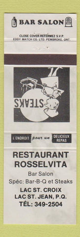 Matchbook Cover - Restaurant Rosselvita Lac St Jean QC GRAY