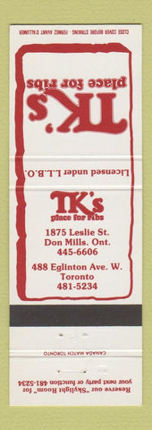 Matchbook Cover - TK's Ribs Toronto Don Mills ON
