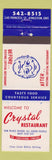 Matchbook Cover - Crystal Restaurant Kingston ON