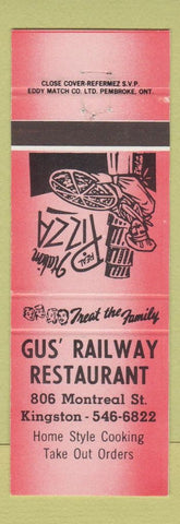 Matchbook Cover - Gus' Railway Restaurant Kingston ON Italian RED