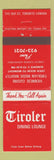 Matchbook Cover - Tiroler Restaurant Toronto ON Viennese