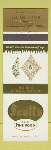 Matchbook Cover - Scott's Restaurant Toronto ON