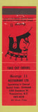 Matchbook Cover - George 11 Restaurant Vancouver BC
