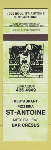 Matchbook Cover - St Antoine Pizza St Antoine QC GREEN