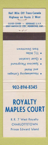 Matchbook Cover - Royalty Maples Court Charlottetown PEI PE