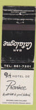 Matchbook Cover - Hotel De Province Montreal QC WORN