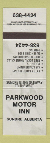 Matchbook Cover - Parkwood Motor Inn Sundre AB