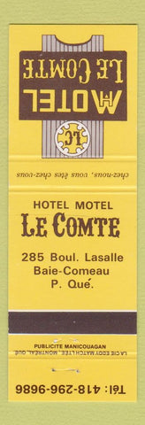 Matchbook Cover - Hotel Motel Le Comte Baie Comeau QC