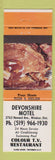 Matchbook Cover - Devonshire Motel Windsor ON