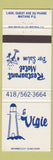 Matchbook Cover - La Vigie Restaurant Motel Matane QC
