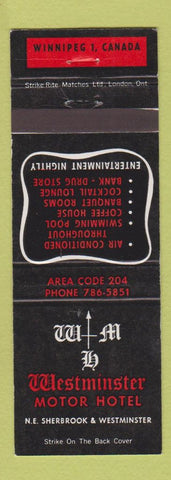 Matchbook Cover - Westminster Motor Hotel Winnipeg MB