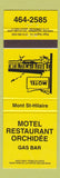 Matchbook Cover - Motel Restaurant Orchidee Mont ST Hilaire QC