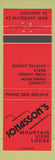 Matchbook Cover - Jonasson's Mountain View Lodge McCreary MB