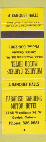 Matchbook Cover - Paradise Gardens Motor Hotel Guelph ON YELLOW