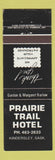 Matchbook Cover - Prairie Trail Hotel Kindersley SK