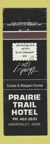 Matchbook Cover - Prairie Trail Hotel Kindersley SK