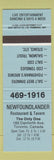 Matchbook Cover - Newfoundlander Restaurant Toronto ON