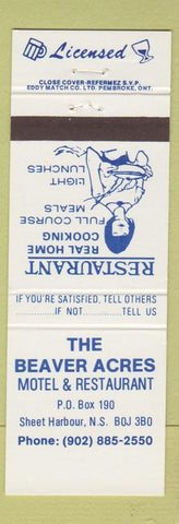 Matchbook Cover - Beaver Acres Motel Restaurant Sheet Harbour NS