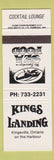 Matchbook Cover - Kings Landing Kingsville ON #2