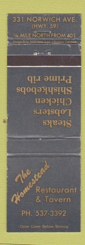 Matchbook Cover - The Homestead Restaurant Woodstock ON WORN