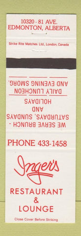 Matchbook Cover - Inger's Restaurant Lounge Edmonton AB