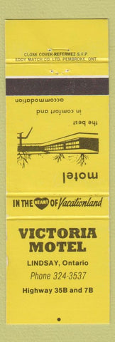 Matchbook Cover - Victoria Motel Lindsay ON YELLOW