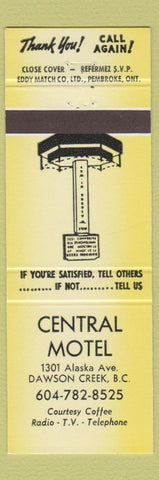 Matchbook Cover - Central Motel Dawson Creek BC