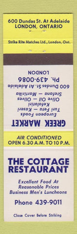 Matchbook Cover - Cottage Restaurant Greek Market London ON