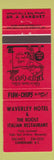 Matchbook Cover - Waverley Hotel Italian Restaurant Cumberland BC