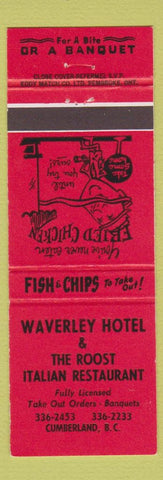 Matchbook Cover - Waverley Hotel Italian Restaurant Cumberland BC