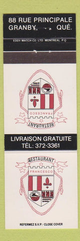Matchbook Cover - Restaurant Francesco Granby QC