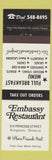 Matchbook Cover - Embassy Restaurant Kingston ON