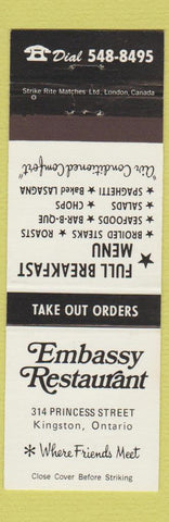 Matchbook Cover - Embassy Restaurant Kingston ON