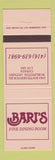 Matchbook Cover - Bari's Restaurant Burlington ON