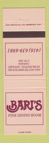 Matchbook Cover - Bari's Restaurant Burlington ON