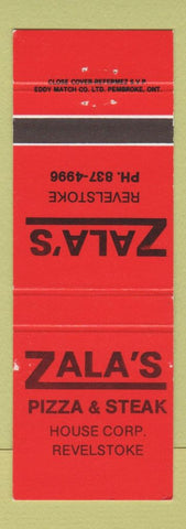 Matchbook Cover - Zala's Pizza Steak Revelstoke BC