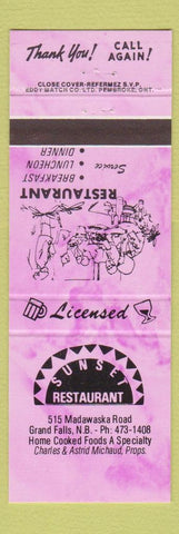 Matchbook Cover - Sunset Restaurant Grand Falls NB