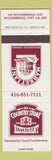 Matchbook Cover - Country Store Restaurant Market Lane Woodbridge ON