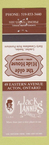 Matchbook Cover - Jack Tanner's Table Hide House Acton ON